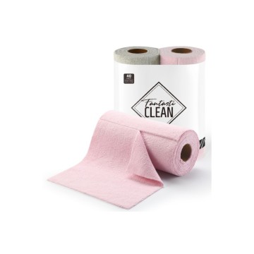 Çok Amaçlı Rulo Mikrofiber Temizlik Bezi 25x25 40 Yapraklı Pembe - Açık Gri(2x20’li Paket)